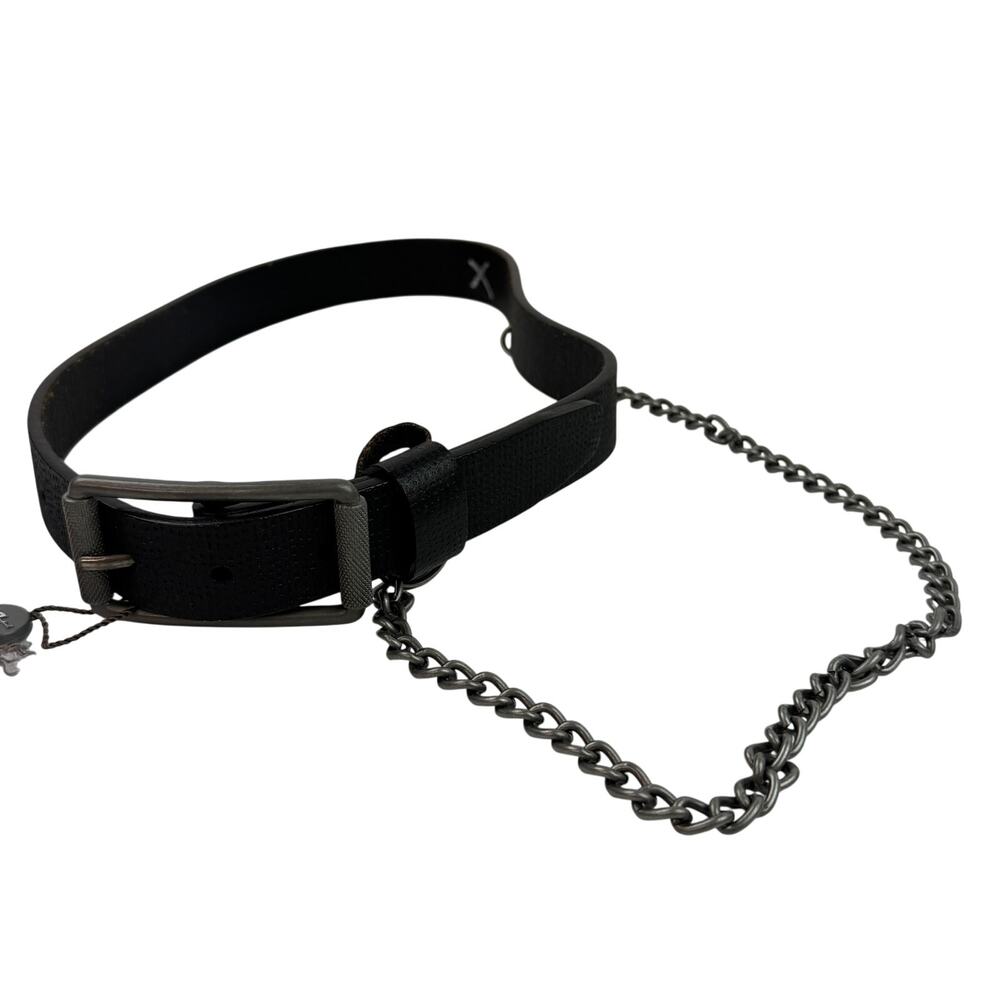 7 For All Mankind GRUNGE Belt Black Textured Tongue Chain Hardware 28 NWOT